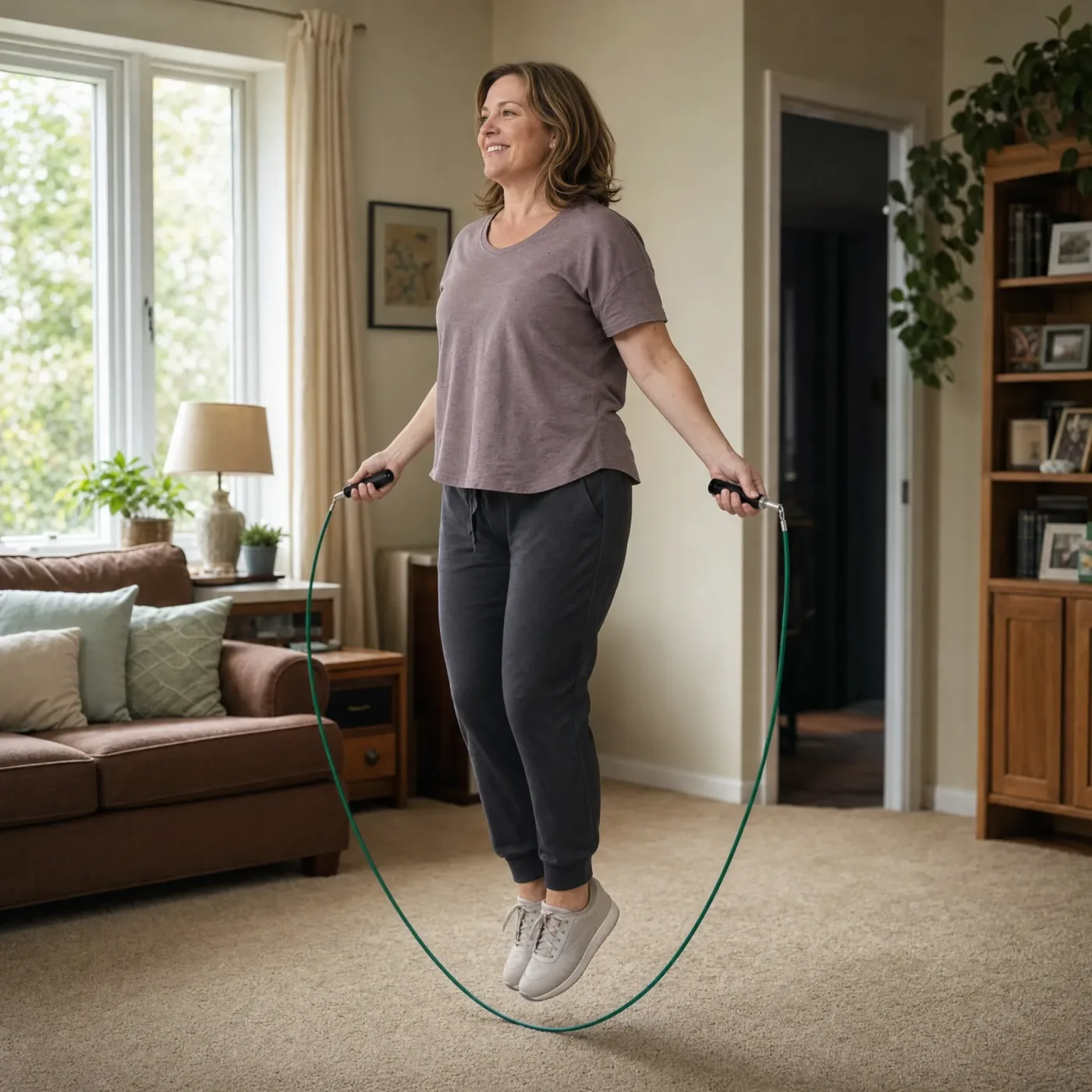 A woman using the Circulis weighted rope at home